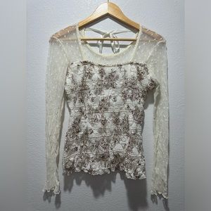 DONNA Mesh Lace Floral Top Size Medium